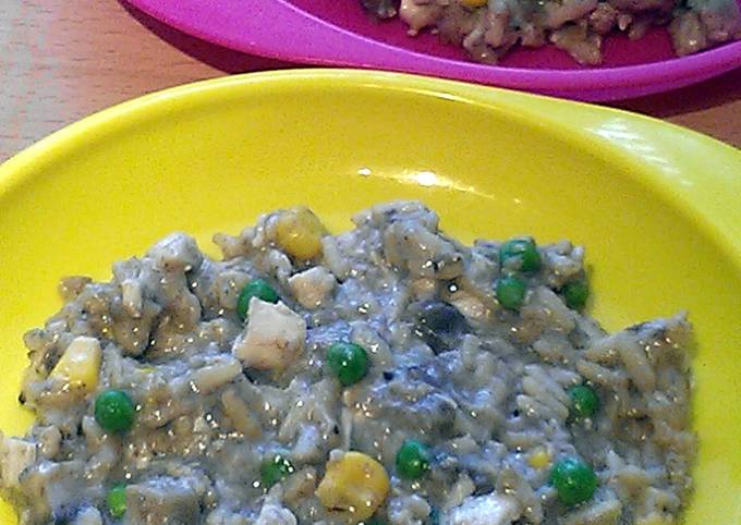 Vickys Kids 'Risotto', or Chicken, Rice and Peas in a Mushroom Sauce with an Adult Serving Option, Gluten, Dairy, Egg & Soy-Free