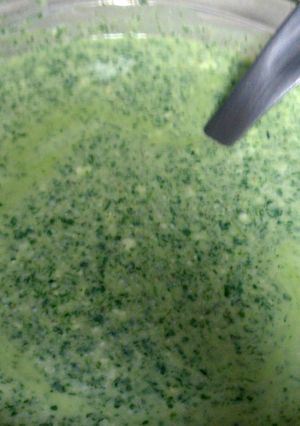 A picture of green sauce.