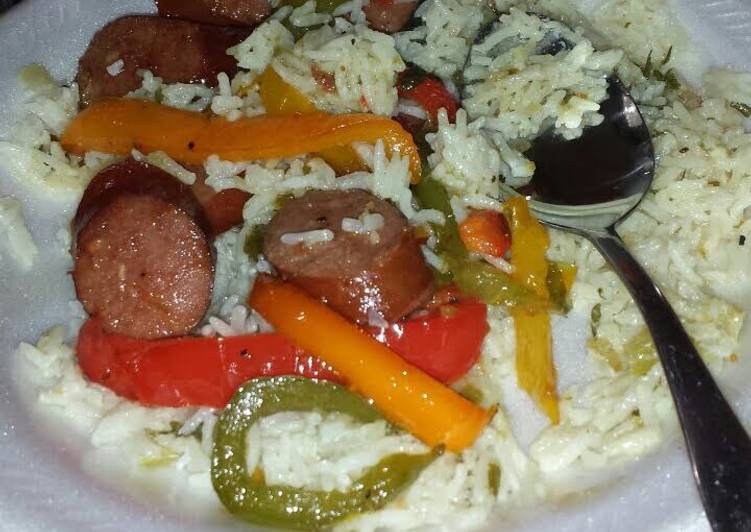Steps to Cook Tasty Rice with sausage and peppers
