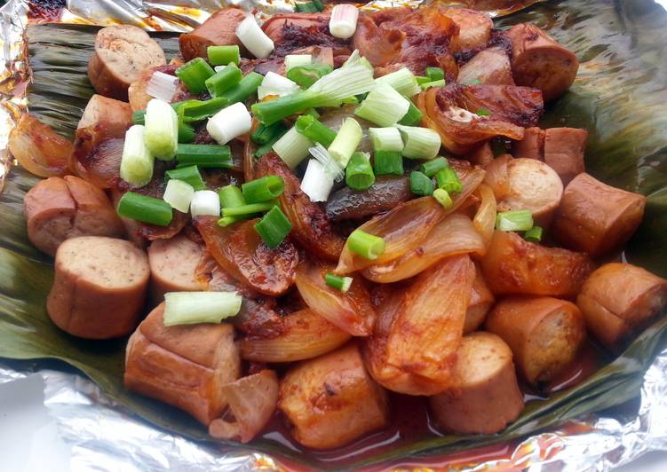 Baked Spicy Sausage In Banana Leaf Wrap