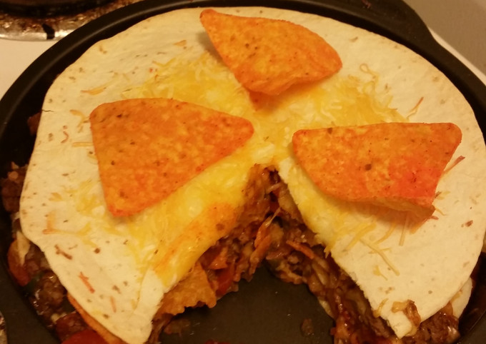 taco bake with doritos and tortillas