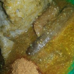 A picture of Tuwon gero and dried okoro with pommoh.