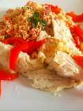 Bifes merluza con morrón encurtido y cous cous