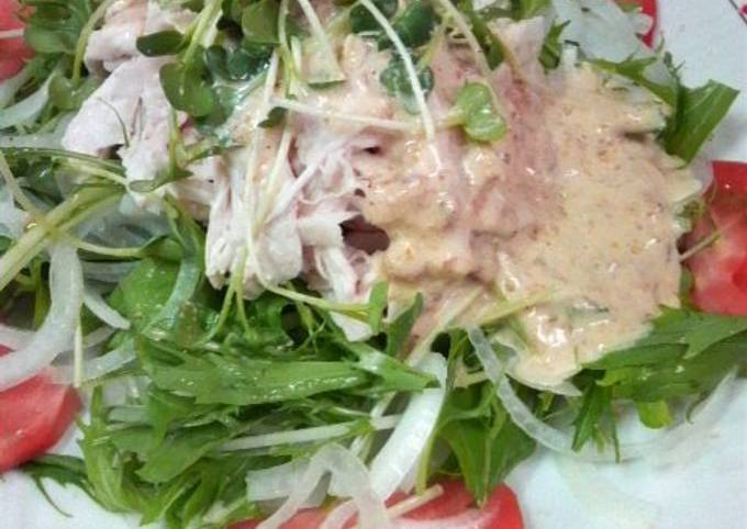 Simple Way to Make Thomas Keller Chicken Breast and Mizuna Green Salad with Umeboshi, Mayonnaise, and Wasabi