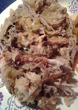 A picture of Lucky pork and sauerkraut.