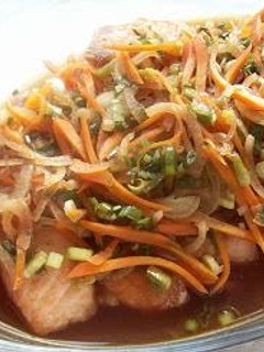 A picture of Chinese-style Roasted Fresh Salmon in Nanban Sauce.