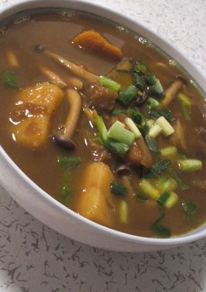A picture of Curry Ramen for Lunch, Made with Leftover Curry.