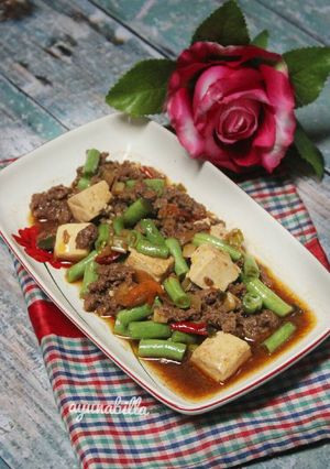 Foto resep Semur pedas daging cincang buncis tahu
