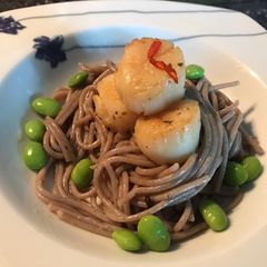 Scallop Miso Pasta with Edamame A picture of Scallop Miso Pasta with Edamame.