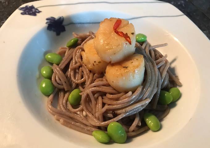 Scallop Miso Pasta with Edamame