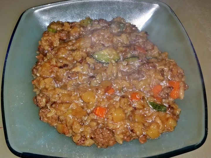 Easy Steps to Make Recipe Beef &amp;amp; Vegetable Porridge that is Delicious, Tasty}