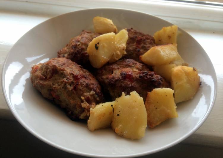 Oven baked turkey burgers and potatoes