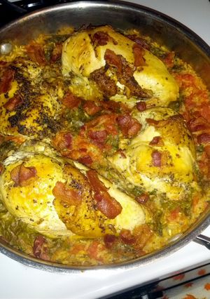 A picture of Southern Chicken, Rice and Greens.