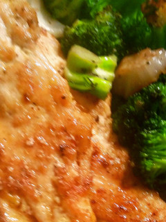 A picture of Chicken Piccata Done Light, with Lightly Fried Broccoli and Fennel.