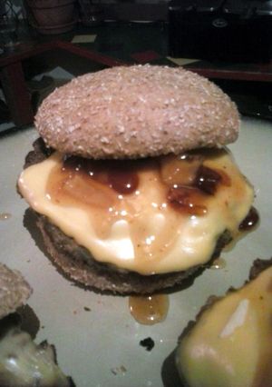 A picture of Brad's bacon parm burger.