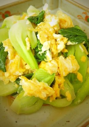 A picture of Speedy Side Dish! Bok Choy and Egg Stir Fry with Ginger.