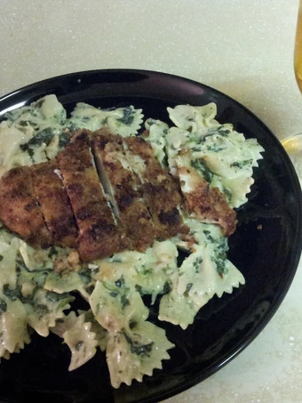 Easy Way Make Recipe Breaded chicken &amp; creamy pasta with spinach that is Perfect, So Delicious}