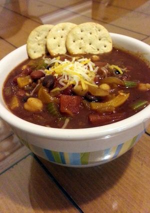 A picture of chunky veggie chili!.