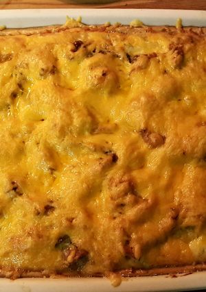 A picture of Smoked Salmon and potato tart..