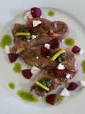 BAKED FETTA and BEETROOTS + PESTO OIL with LAMB CHOPS