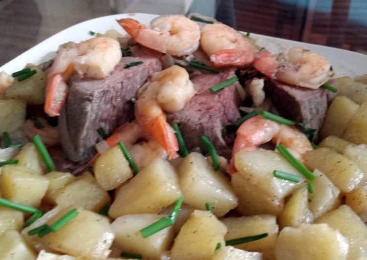 Steps to Prepare Ultimate shrimp roast with greek seasoned potatoes