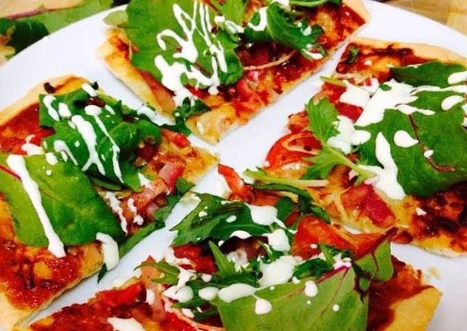 Cheese & Bacon Pizza with Leafy Greens