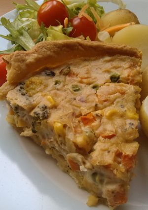 A picture of Vickys Mixed Vegetable Quiche, GF DF EF SF and Peanut-Free.