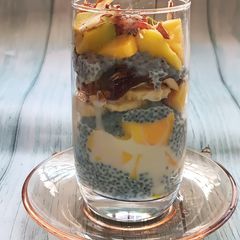 A picture of Fruit glass with chia seeds.