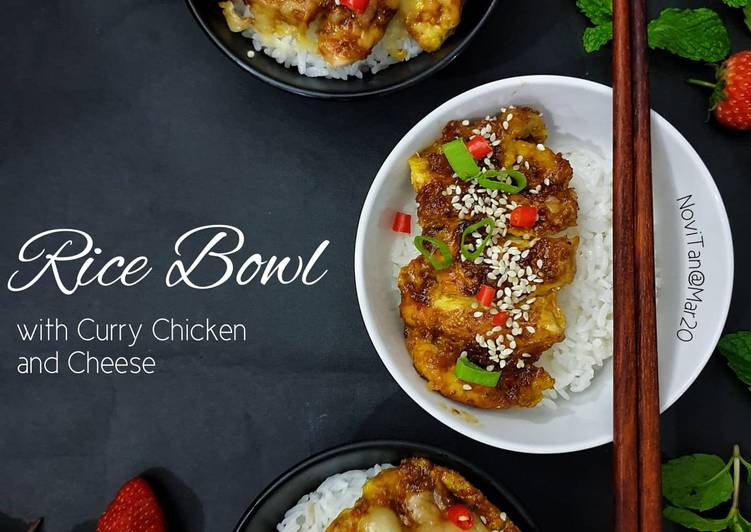 Resep 105. Rice Bowl Chicken Curry and Cheese / Nasi Ayam Kari Keju, Enak