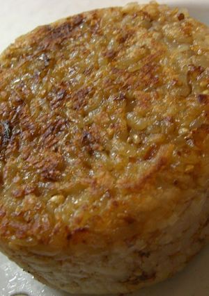 A picture of Pan-Fried Rice Balls Made with Soy Sauce Seasoned Bonito Flakes!.