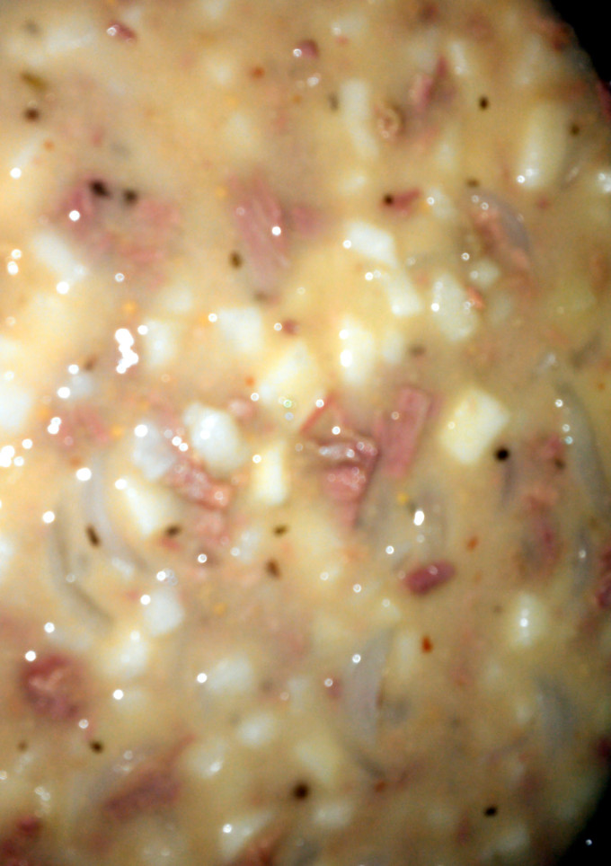A picture of Corned Beef and Potato Chowder.