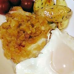A picture of Pork Steak with Japanese Grated Daikon Sauce.
