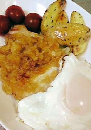 A picture of Pork Steak with Japanese Grated Daikon Sauce.