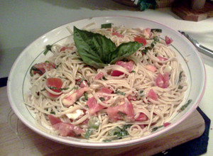 A picture of Summer almost no cook pasta .Easy!.