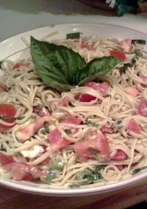 A picture of Summer almost no cook pasta .Easy!.