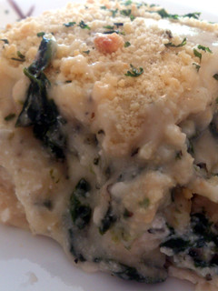 A picture of White chicken and cheese lasagna.