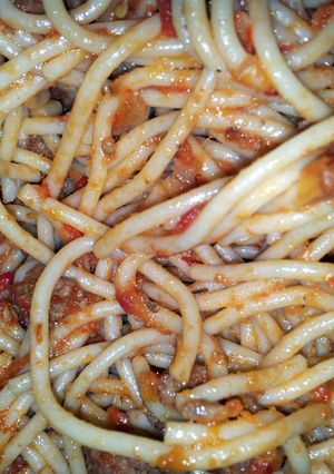 A picture of spaghetti and cheese.