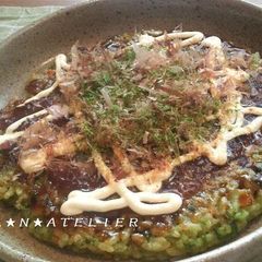 A picture of Simple Springy Okonomiyaki Made with Leftover Rice.