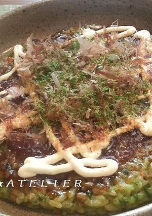 A picture of Simple Springy Okonomiyaki Made with Leftover Rice.