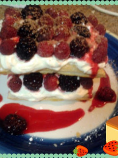 A picture of Amy's Raspberry Mille Feuille with Berry Compote ..