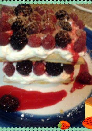 A picture of Amy's Raspberry Mille Feuille with Berry Compote ..