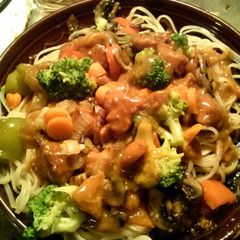 A picture of Mae's Orange Sesame Chicken with Veggie Stir Fry.