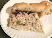 A picture of chicken salad with grapes and walnuts