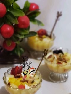 صورة لوصفة سلطة الفواكة بعصير المانجو والمكسرات😋