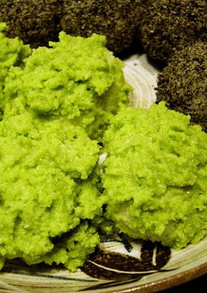 A picture of Vibrant Green Creamy Zunda Edamame Mochi (Ohagi).