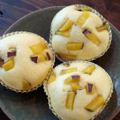 A picture of Steamed Sweet Potato Bread Made with Pancake Mix.