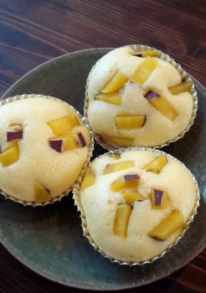 A picture of Steamed Sweet Potato Bread Made with Pancake Mix.