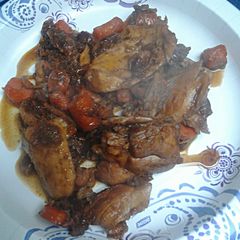 A picture of Cherry chicken with carrots.