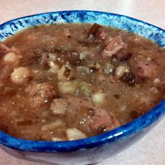 A picture of Tomatillo Chili with Pork and Hominy.