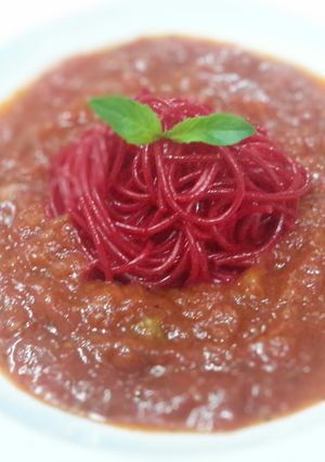 A picture of Halloween Pasta : Vegetarian Vampire :).